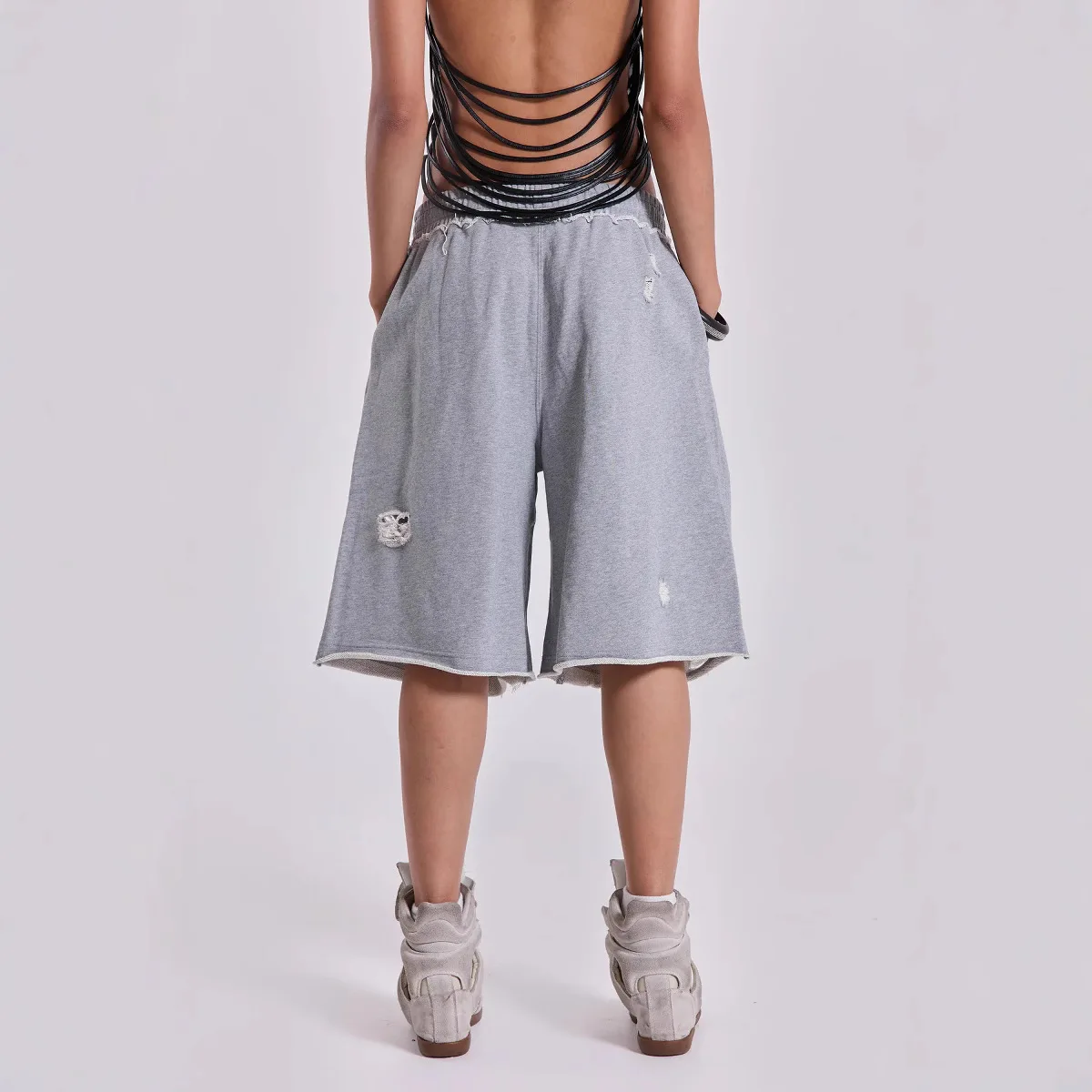 Cross-Border TK Bestseller Jaded orts Streetwear Hip Hop Hole Design Loose Hot Girls Five-Part Pants Casual Loose Fit