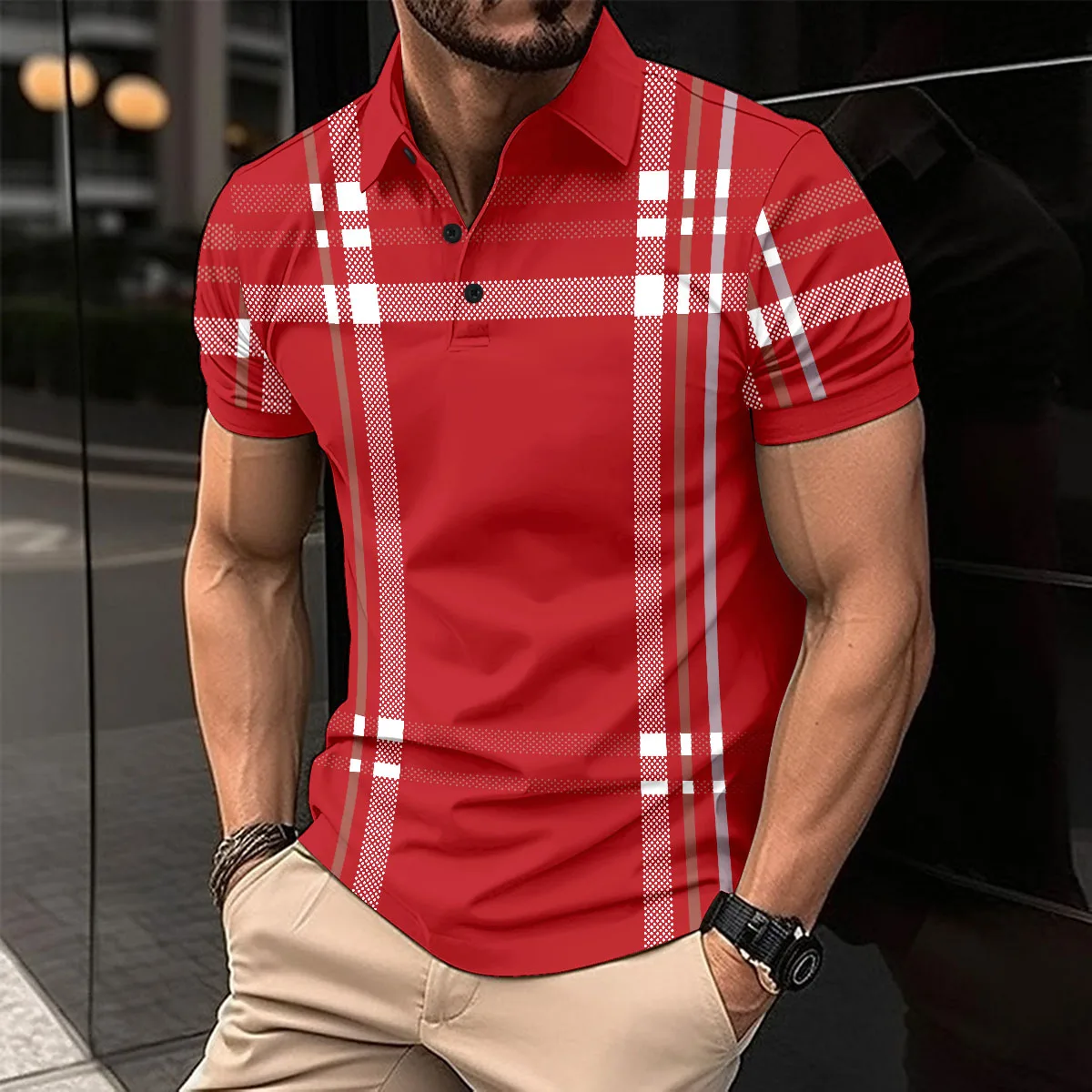 2024 New Men\'s Fashion Breathable Short Sleeve Striped POLO Shirt Button-Down Men\'s Top clothing