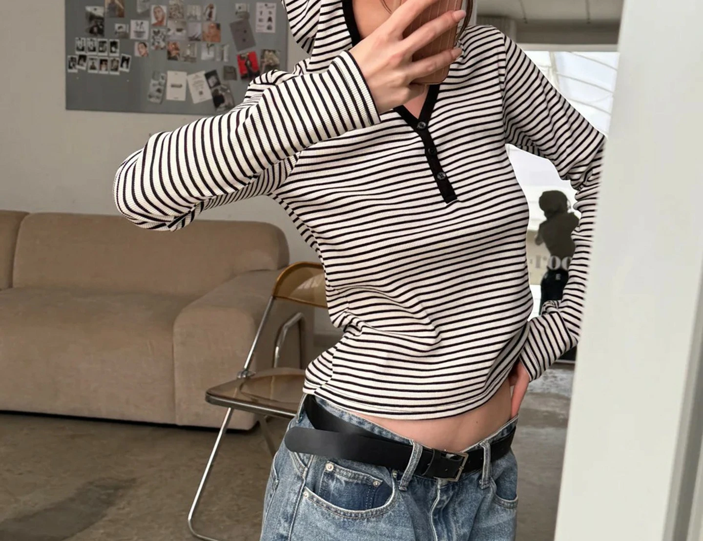 

Basic Casual Striped Hooded Top, Autumn New Product, Slim Fit Long Sleeved T-shirt, Inner Layer Bottom Shirt