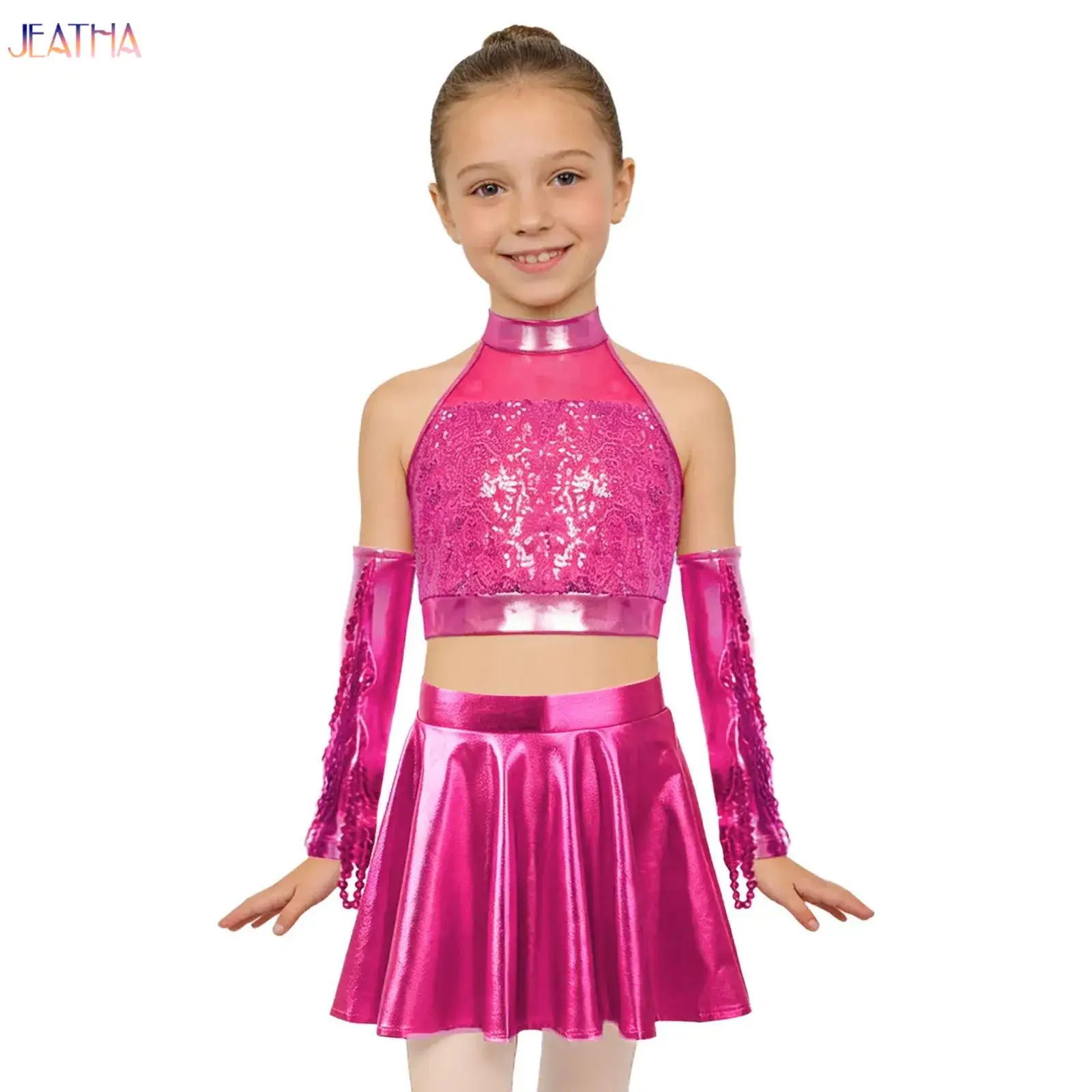 

Костюм для танцев для девочек: топ с пайетками, юбка и перчатки – для балета, латины, джаза, тренировок и выступлений