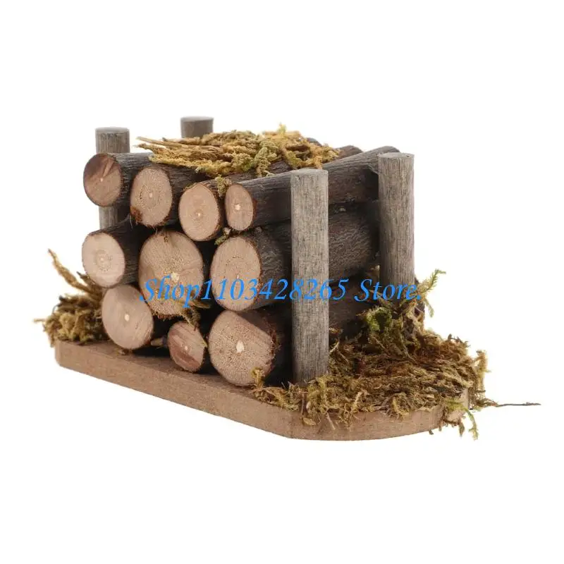 Mały drewniany stos drewna opałowego do wyświetlania w ogrodzie miniaturowe akcesoria krajobrazowe DIY z kolorowymi szczegółami