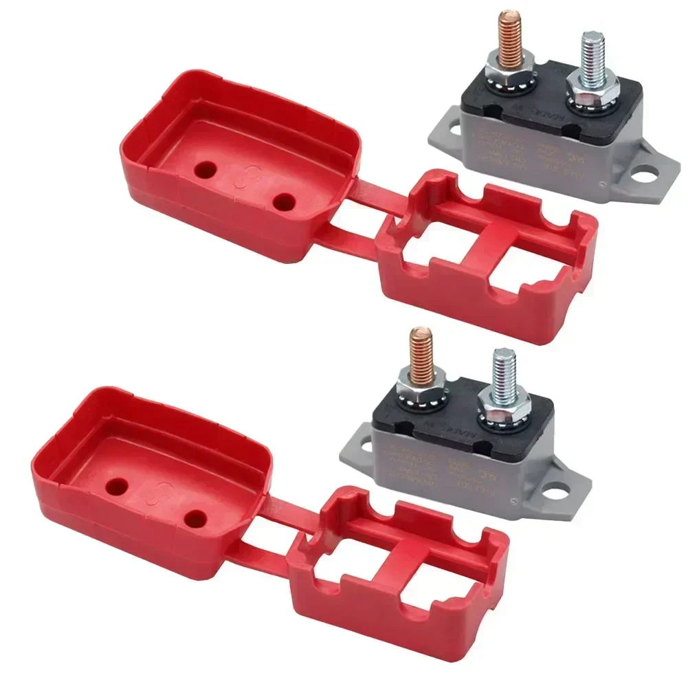 Set of 2 Automatic Reset Circuit Breakers for 12V/24V For Battery Charging Includes Protective Covers and Installation Hardware