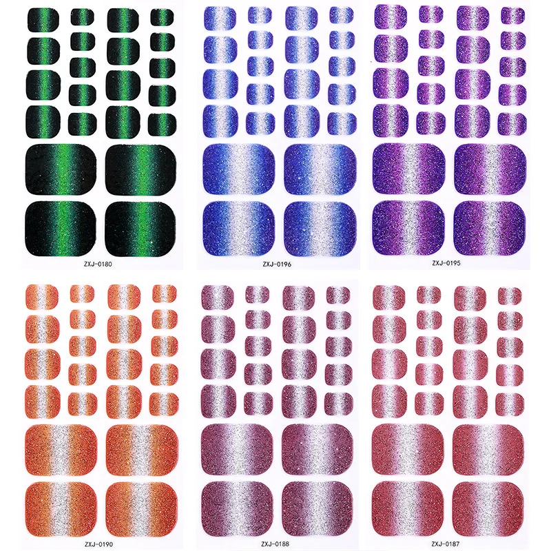 페디큐어 발톱 인기 스티커 점진적 변화 파란색/검정색/보라색/다크 골드 스티커 파우더 플래시 네일 스티커