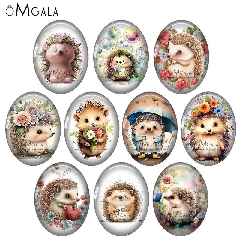 Lovely Baby Hedgehog Cartoon Patterns Mix 13x18mm/18x25mm/30x40mm Oval photo glass cabochon demo flat back Making findings