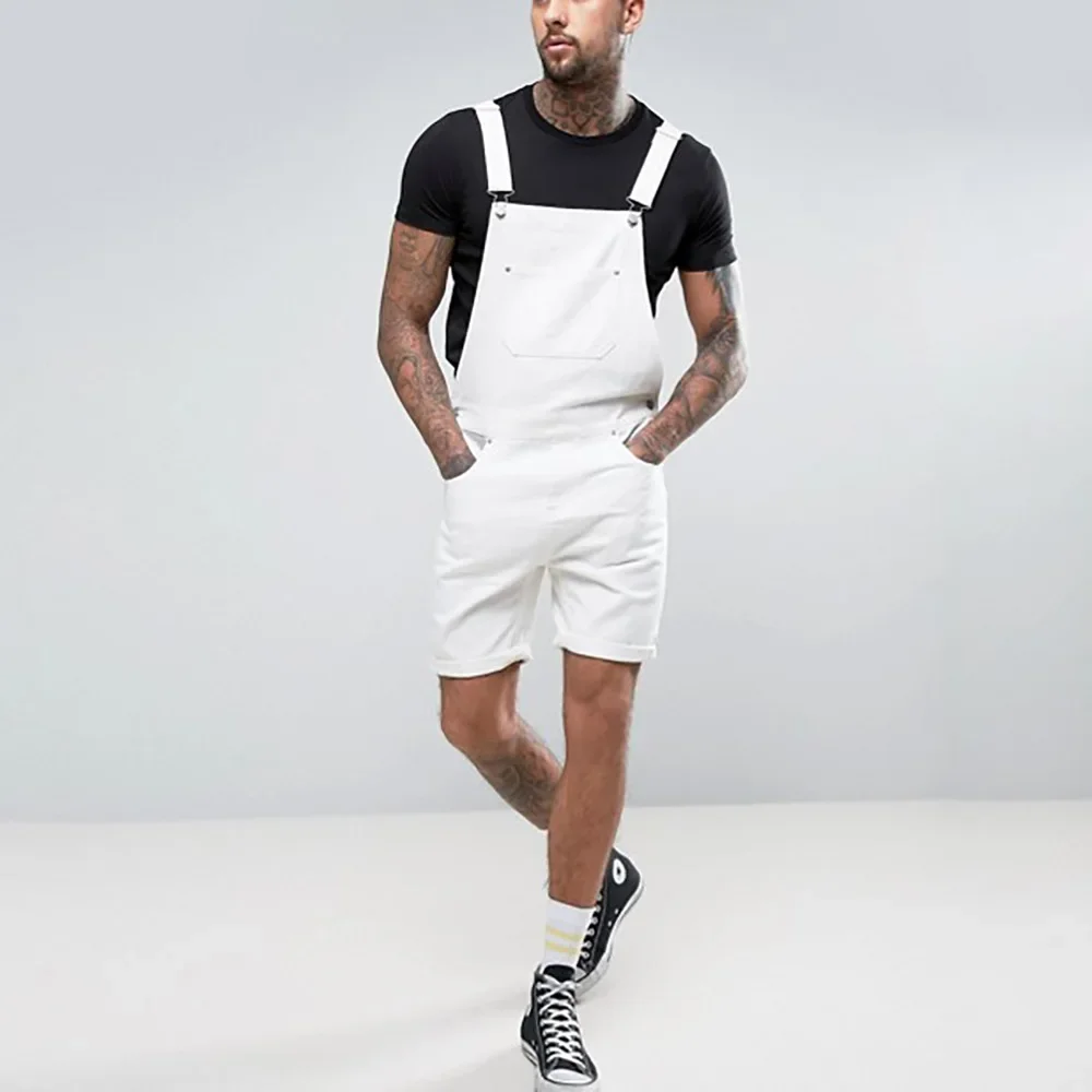 2024 Vintage Herren Denim White Edge Strap Denim Shorts einteilige Arbeits hose Top Hose