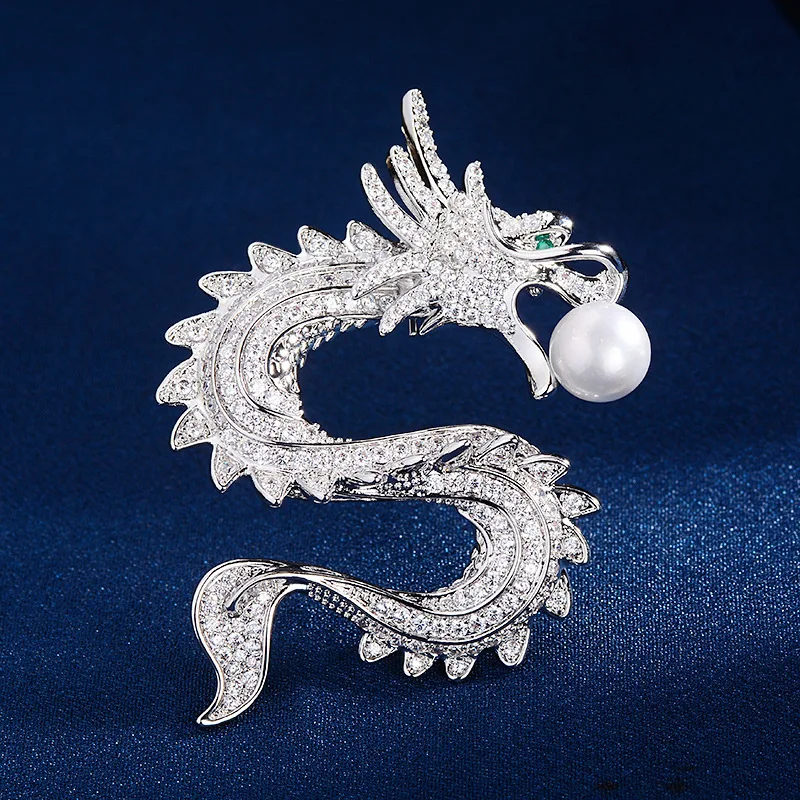 

Dragon Year Heavy Industry studded with zirconium brooch water pearl Chinese atmosphere senior sense corsage pin big button