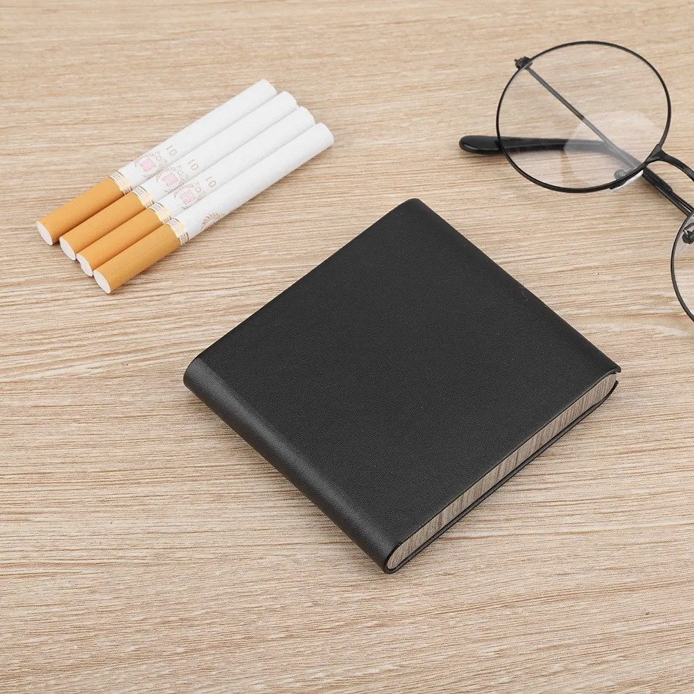 Ultrathin Pocket Carrying Cigarette Box PU Leather Metal Frame 10 Regular Size view 3