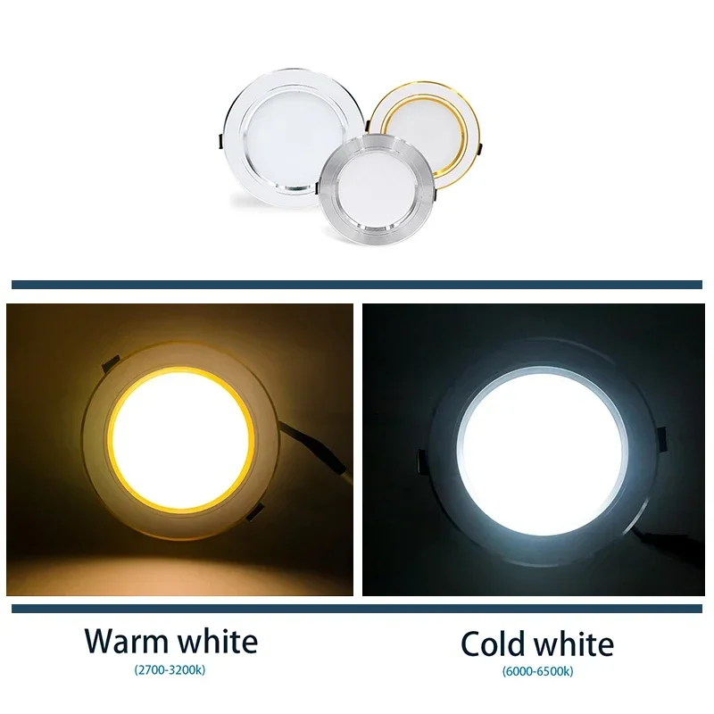 Spot lumineux LED encastrable pour le plafond, lumière blanche chaude ou froide, 3 couleurs, 5/9/12/15/18W, 12/24/110/220V