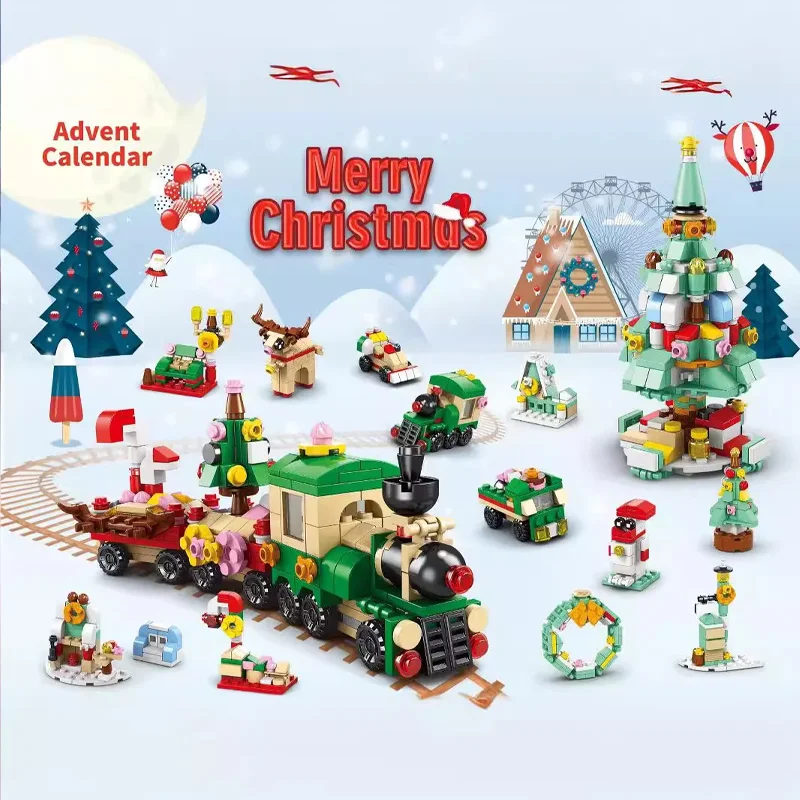 Conjunto de blocos de construção de natal caixa crianças brinquedos 24 anos natal advento calendário tijolos kit diy presente para crianças 6 anos de idade e acima