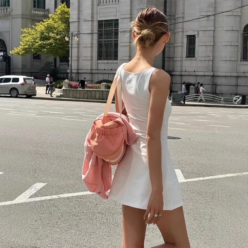 

Glowny26 Dongda Gate Sleeveless Slimming High Waist A-Line Dress Women's Color Korean Style Summer Knitted Short Dress