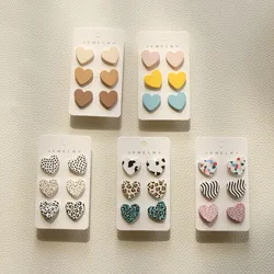 3Pairs/set Heart Acrylic Stud Earrings for Women Macaron Colorful Dots Leopard Stripe Earrings Korea Jewelry Accessories