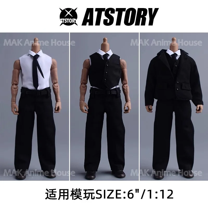 1/12 스케일 조끼 정장 바지 넥타이 흑백 세트 6인치 남성 군인 액션 피규어 바디에 적합