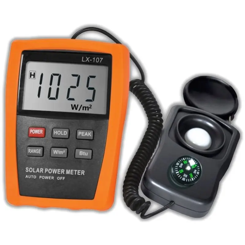 LX107 Solar Power Meter LCD BTU Light Radiation Tester With Compass, Optical Solar Research Glass Light Intensity Data