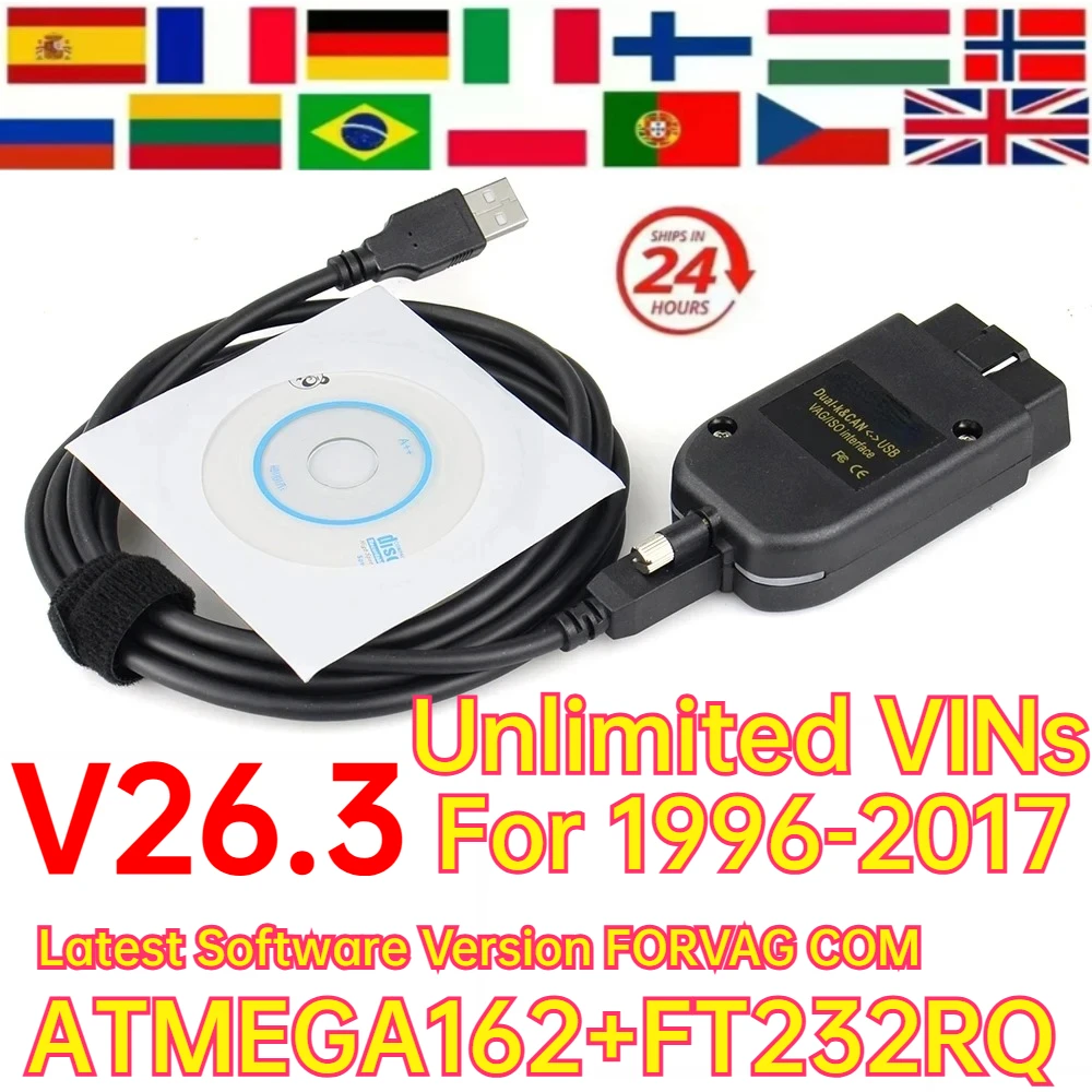 Image of 2026 Neuestes V26.3 VAGCOM Interface VCDSCAN HEX ATMEGA162 V2 Update V25.3 für VW/AUDI Skoda Seat Mehrsprachiges Diagnose-Tool