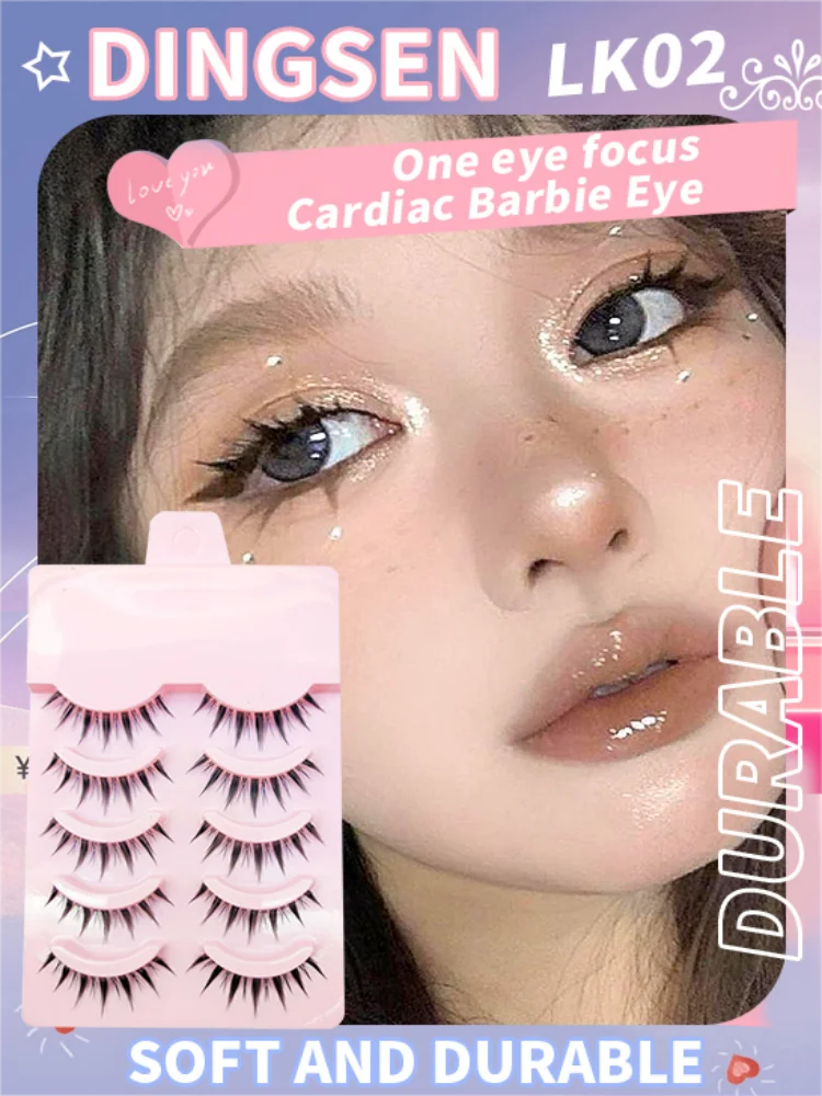 DINGSEN Gefälschte Wimpern, Anime-Wimpern, 5 Paar kleine Teufel-Wimpern, natürliches tägliches Make-up, Manga-Wimpern, transparente Band-Wimpern – Detail 2