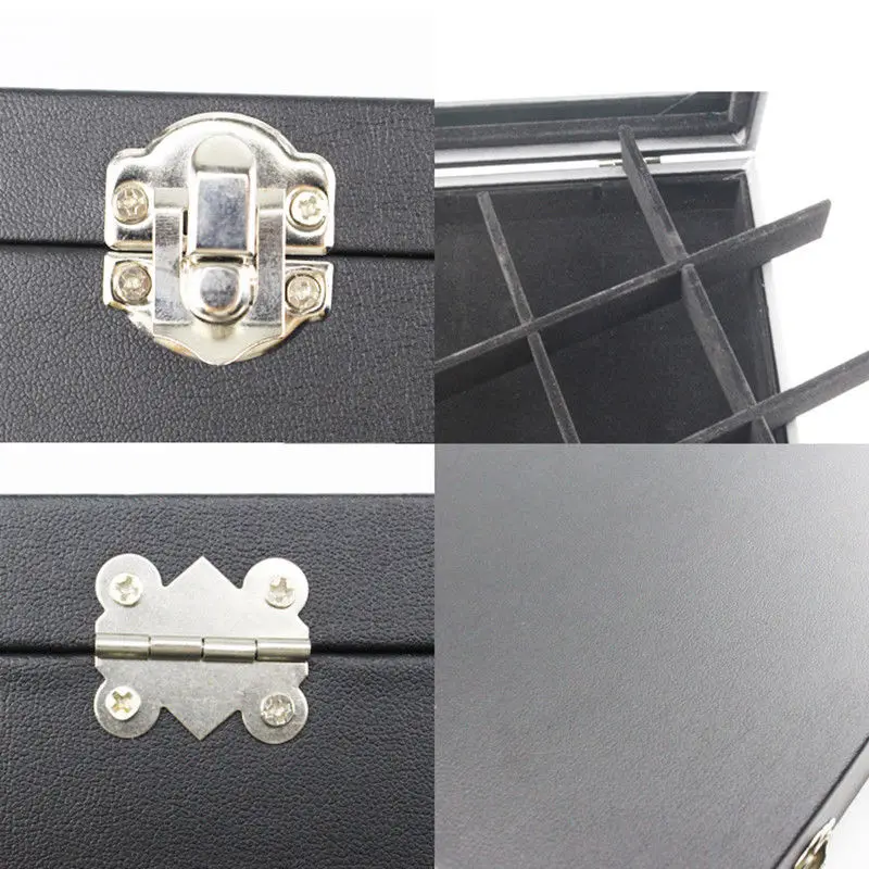 Harte schwarze PU-Schmuckschatulle mit Glasabdeckung, Aufbewahrungsbox für Ring, Ohrringe, Armbänder, Halsketten, Organizer, Aufbewahrungsbox – Detail 1