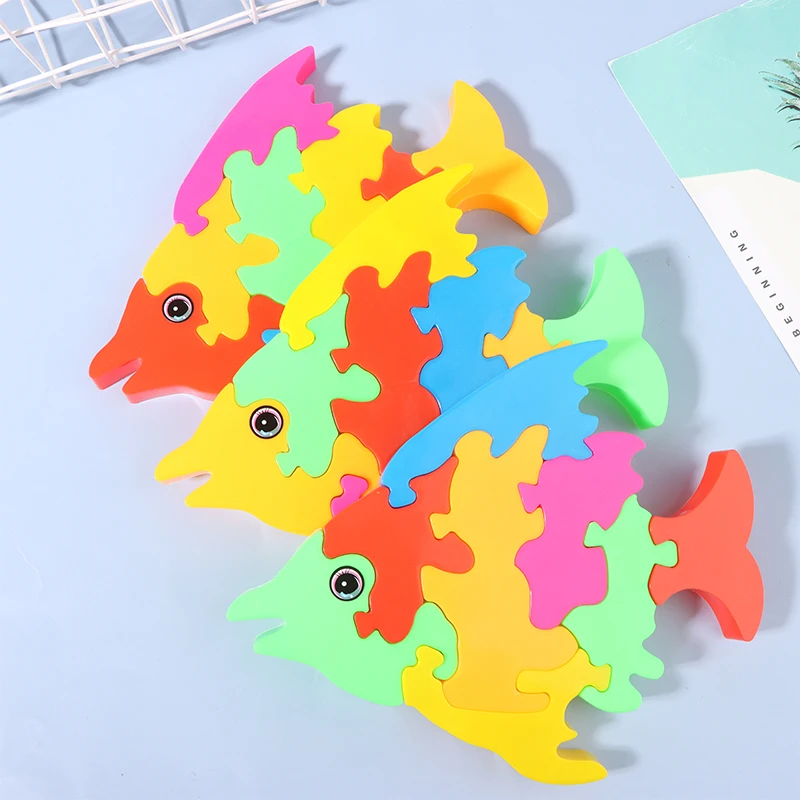 Quebra-cabeça de peixes coloridos para estudantes, quebra-cabeças animais artesanais, brinquedo presente para crianças