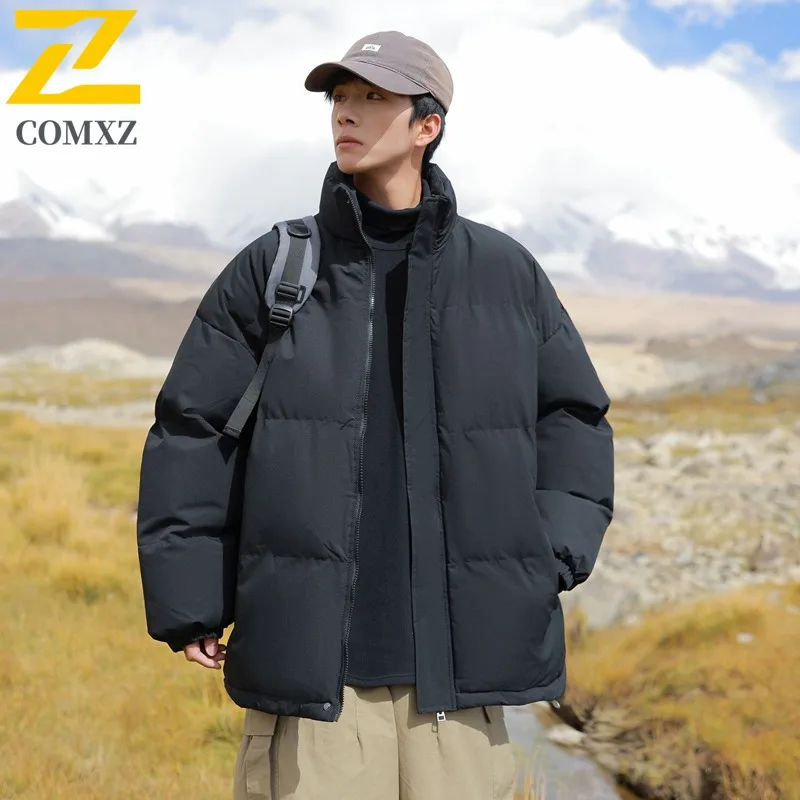 Mens Medium long Cotton Jacket Winter American Style Solid color Waterproof Windproof Parka Thermal Outdoor Sports Casual Coat