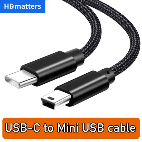 Cable USB C a Mini USB trenzado USB-C a Mini-USB Cable de datos de sincronización de carga OTG de 5 pines para GPS, Mp4/3, cámara, cámara de salpicaduras, C a Mini B