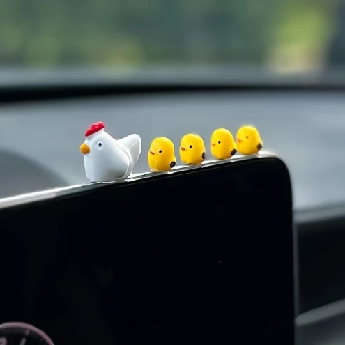 5pcs/set Cute Mini Chicken Car Ornaments, Car Center Console, Rearview Mirror Decoration, Car Dashboard Decoration,