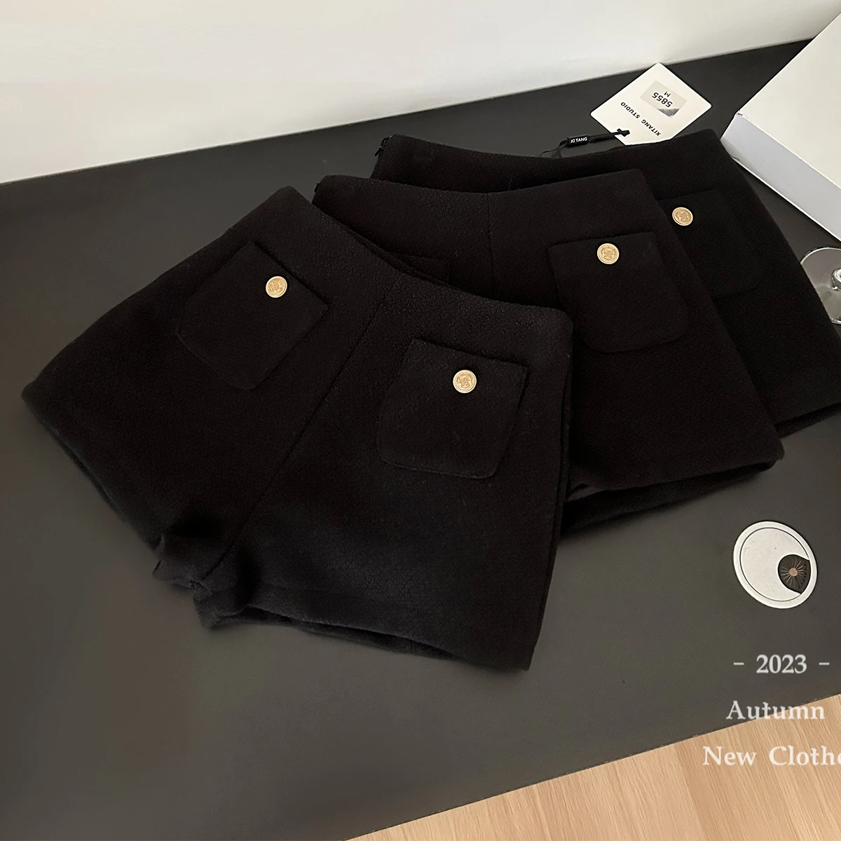 Y2K Streetwear Black Shorts Women Elegant High Waist White A Line Wide Leg Suit Short Sexy Club Slim Tweed Short Pants Autumn