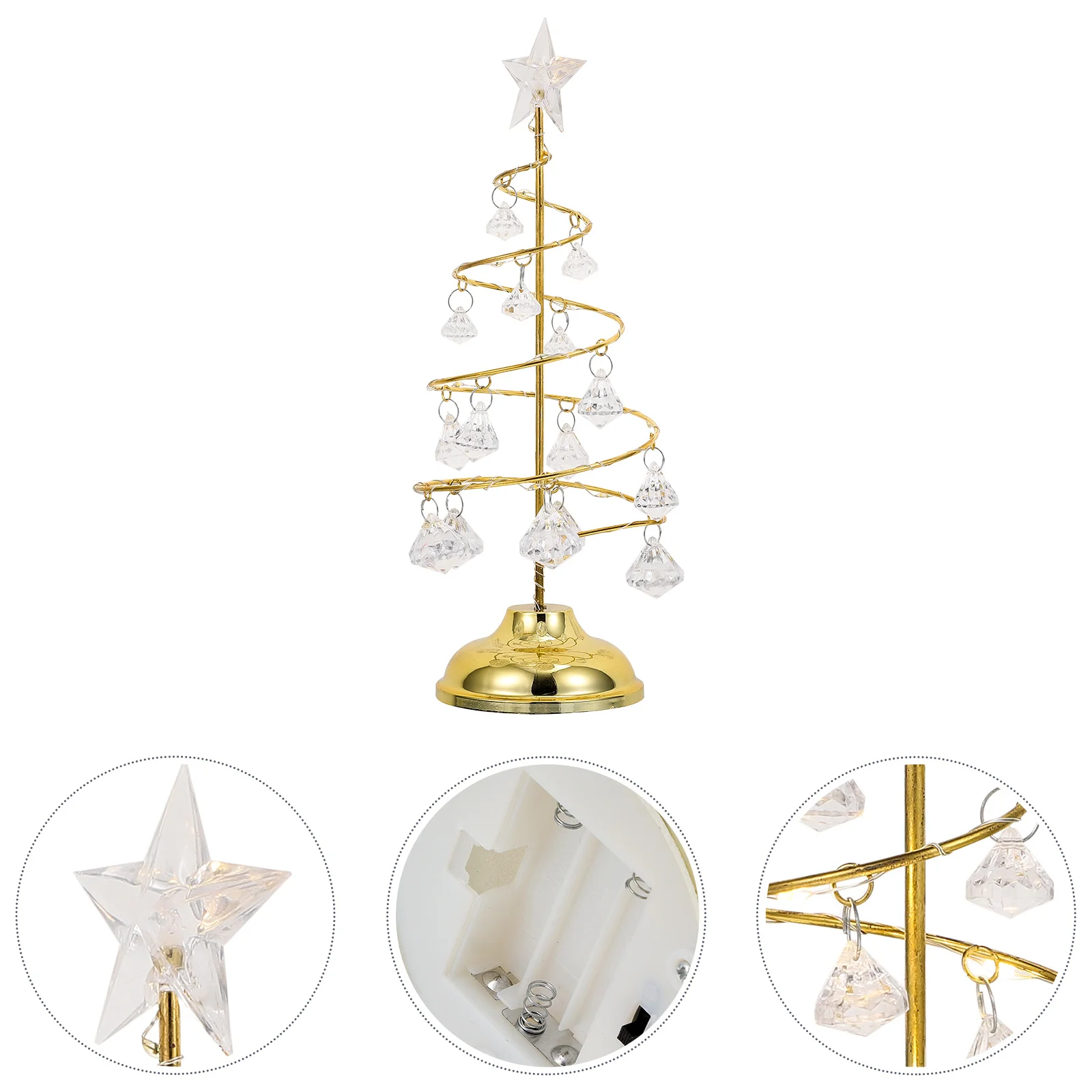 

Christmas Tree Decor Wrought Iron Crystal Night Light Desktop Mini Glowing Xmas Decoration Tabletop Ornament Small Luminous