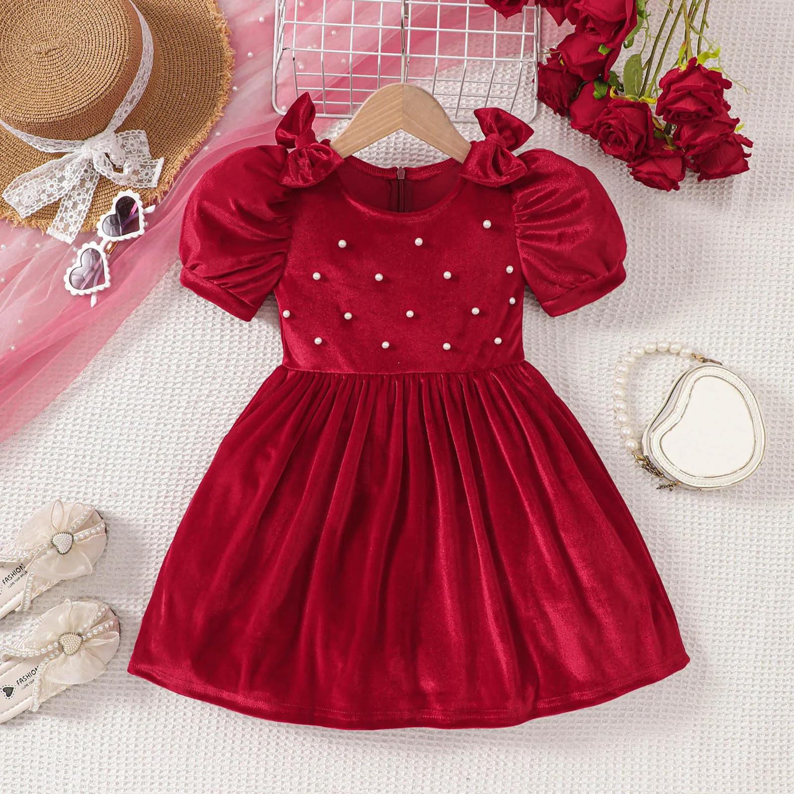 Baby Summer Dress For Girls Toddle Red Christening Gown Big Bowknot Birthday Wedding Party Dresses 0-5Y Kids Princess Clothes