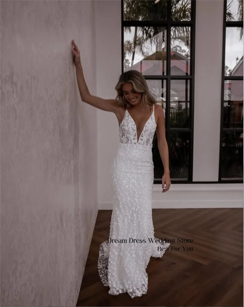 DREAM Customized Mermaid Wedding Dress 3D Texture Lace V-neck Design backless Wedding Dress 2026 Latest Edition