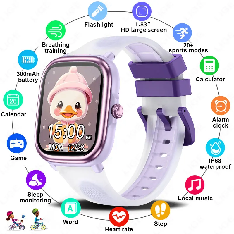 

LIGE Kids Smart Watch Sport Tracker Sleep Heart Rate Monitor SOS Calendar Games Word Study Story Flashlight Gift for Children