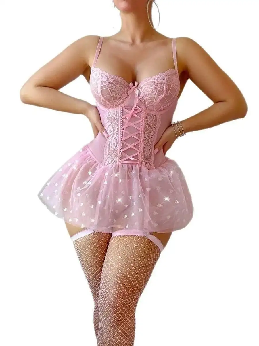 Moda círculos de aço reunir tentação perspectiva rosa glitter malha arco flor bordado coração impressão sexy vestido elegante y7fp