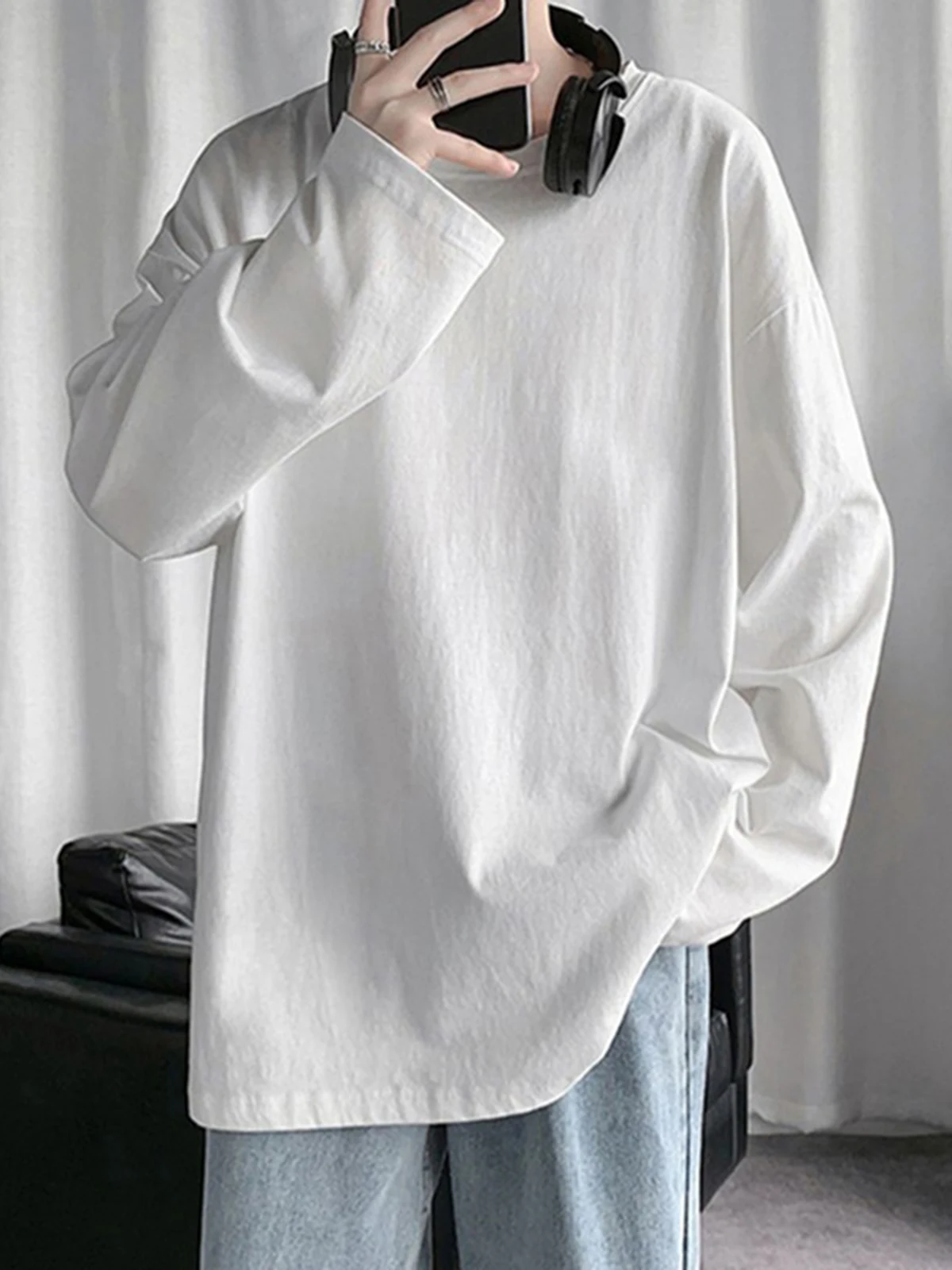 Loose Long Sve round Ne T-irt for Men Spring Autumn Pure Color Base Layer irt Inner Wear Big Size Casual Faion image 2