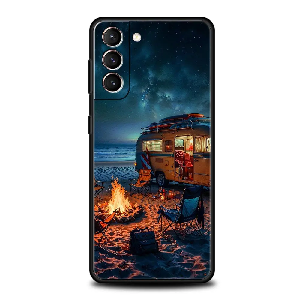 เคสโทรศัพท์มือถือลายรถตู้คอมบิ สำหรับแคมป์ปิ้งกลางแจ้ง สำหรับ Samsung Galaxy S25 Edge S24 S23 S22 S20 Ultra S21 FE 5G S10 Plus  วัสดุ TPU นิ่ม