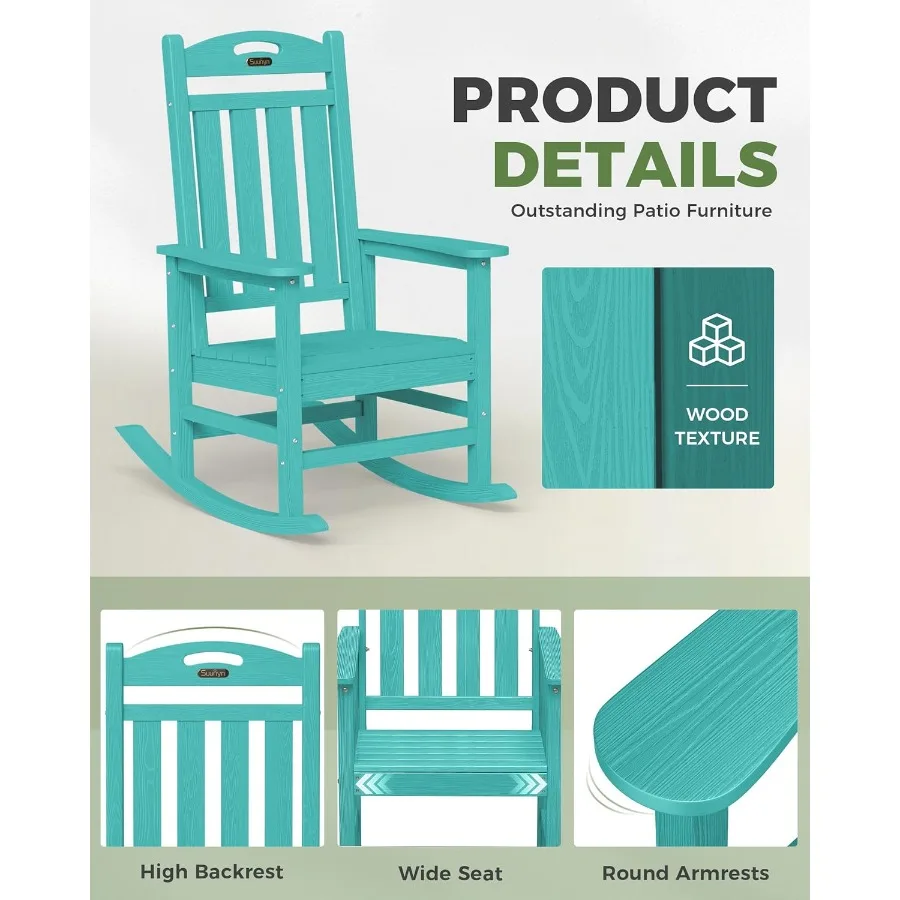Mecedora de gran tamaño para exteriores, mecedora de porche con respaldo alto, HDPE, resistente a todo tipo de clima, para Patio, peso de 380 libras