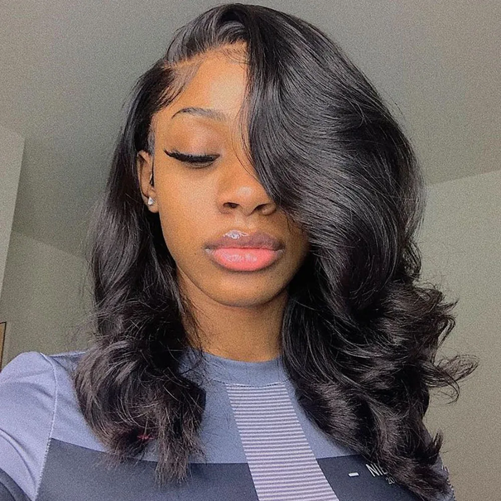 

Body Wave Bob Wig 100% Human Hair Wig 13x4 Transparent Lace Frontal Wig Pre-Plucked with Baby Hair 180 200 Density For Women