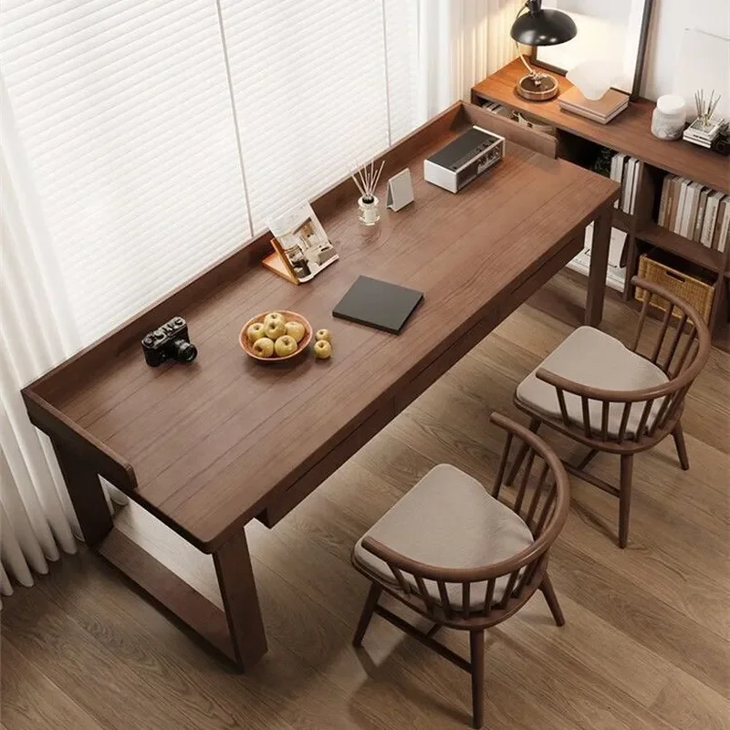 For Solid Wood Computer Desk Double Office Writing Table with Drawers Study Bedroom Furniture Durable Storage Workstation