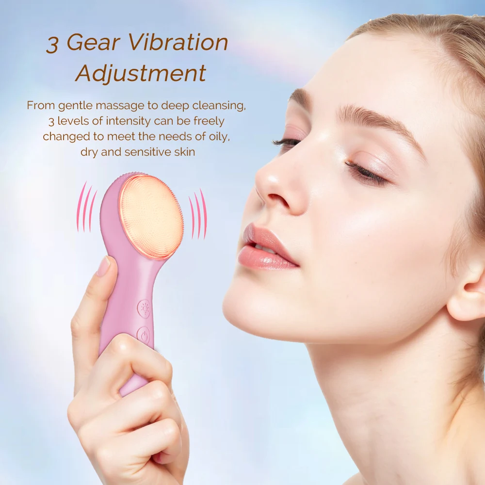 3-in-1 ultrasone gezichtsreinigingsborstel 7 kleuren LED siliconen gezichtsreiniger apparaat Trillingen Diepe poriënreiniging Peeling