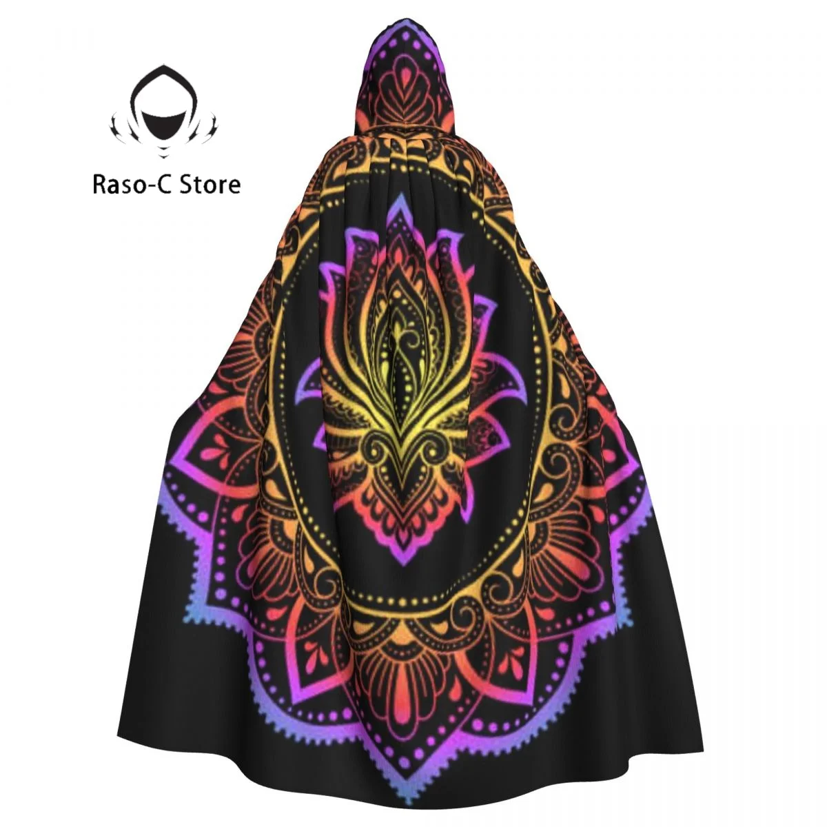 

Long Cape Cloak Circular Mandala With Lotus Flower Hooded Cloak Coat Autumn Hoodies