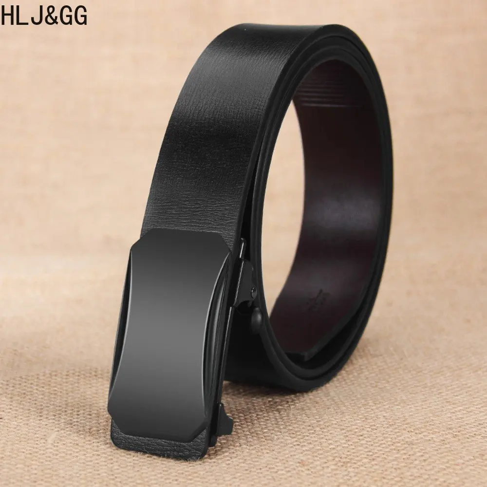 

HLJ&GG High Quality Man's Black Belt Casual Automatic Buckle Split Leather Belts for Male Minimalist Style Homme Waistband New