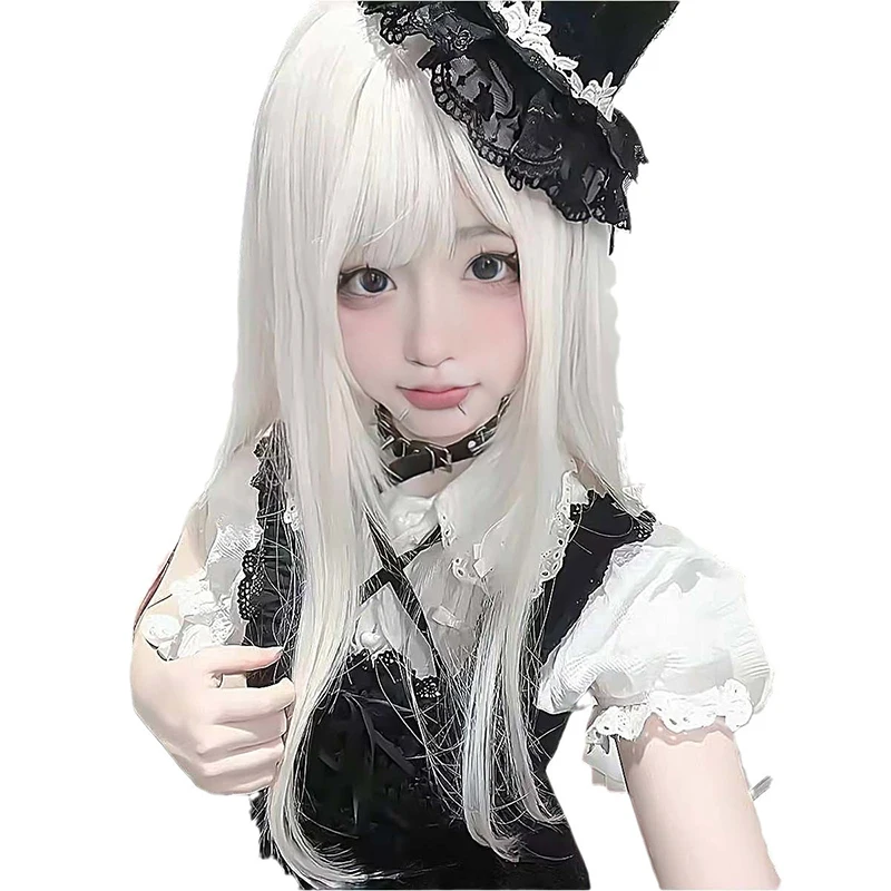 2D Ruolo Cos Donna Simulazione Parrucca Copertura Lady Lolita Partita Copricapo Parrucca stile lungo Manga Mostra Vestire Capelli lunghi lisci