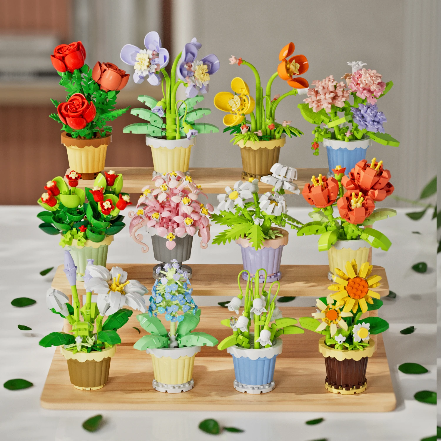 Potted Building Blocks Simulate Succulent Flower Bouquets, Creative Puzzle Block Toys, Eternal Flowers, Home Decoration