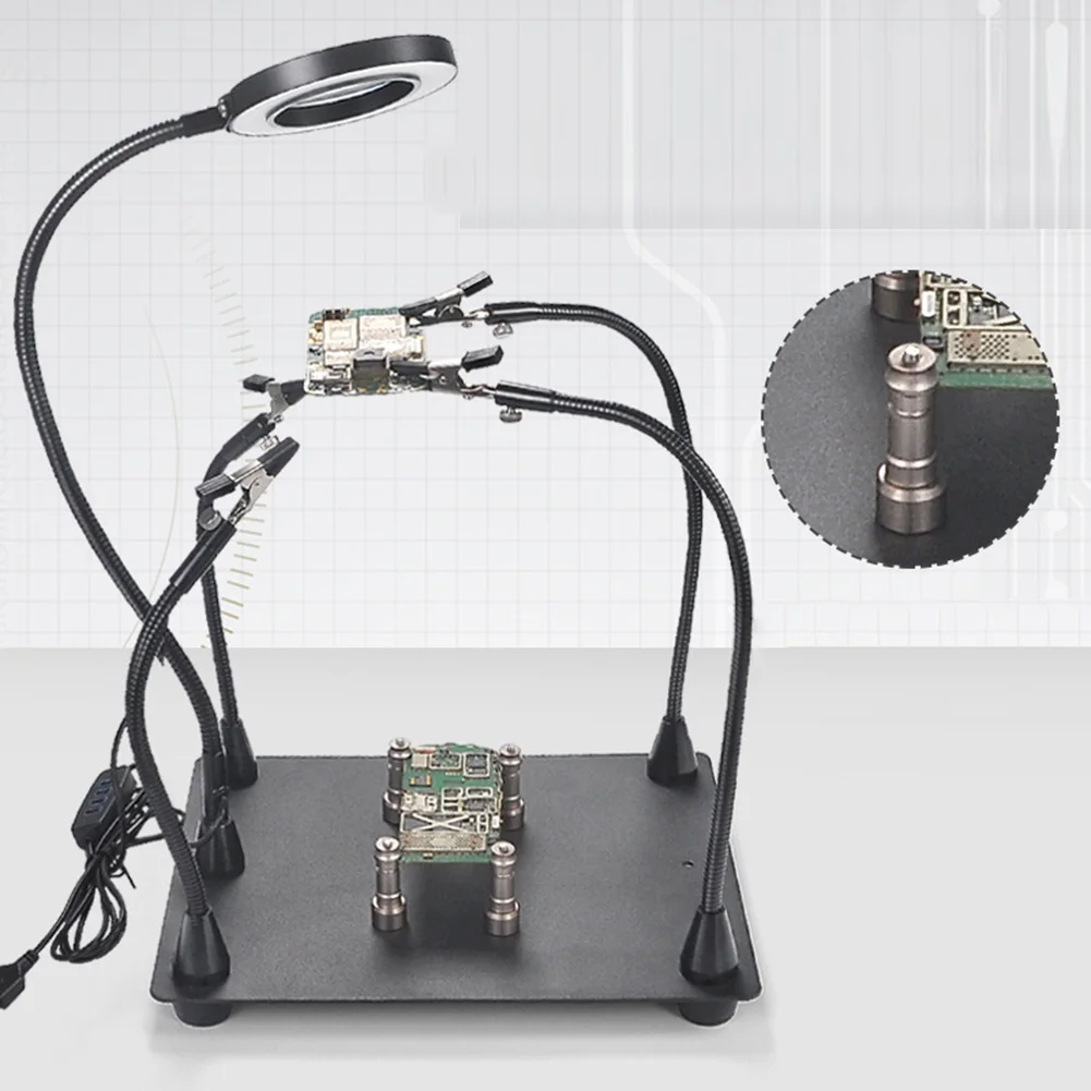 360 Rotatable Welding Holder With Magnifier And LED Light For PCB Motherboard Soldering Repair Workstation Tool
