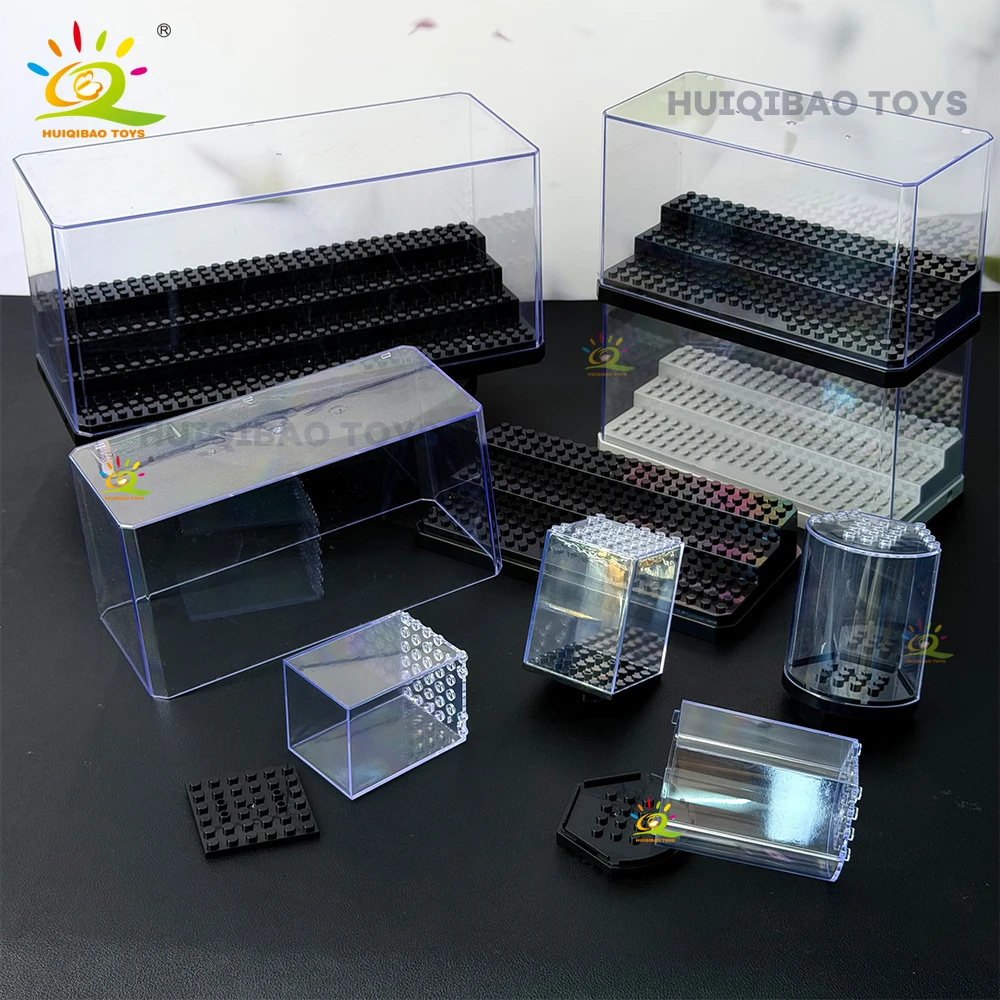 HUIQIBAO Clear Acrylic Display Case for Figures Building Block Display Dustproof Box Storage Shelf Transparent Showcase Toys