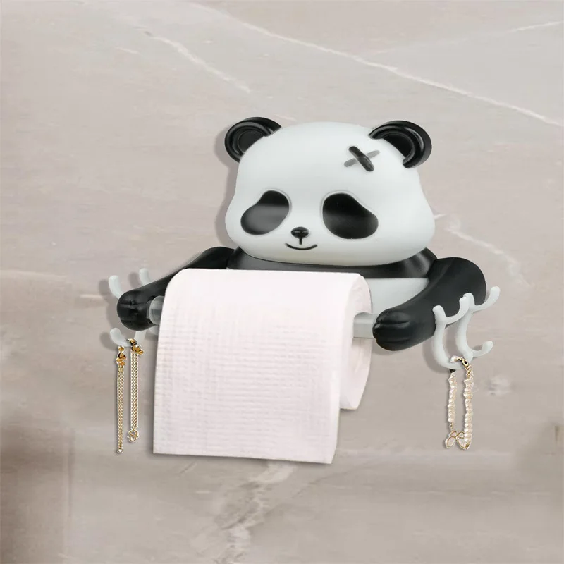 Cute Creative Cartoon Panda-style Toilet Bath Nail-free Paper Towel Holder Roll Tube Tissue Box And Face Towel Storage Holder