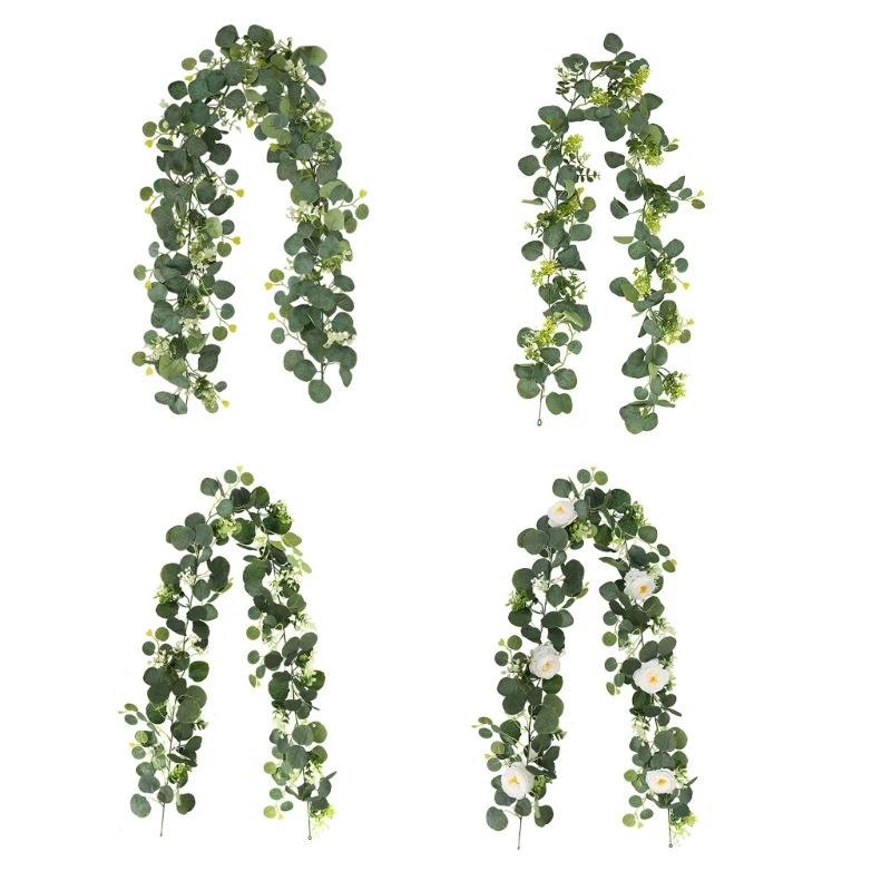 LX0C 60 Flower Eucalyptuses Garlands 180 سم ملحقات داخلية وحفلات زفاف