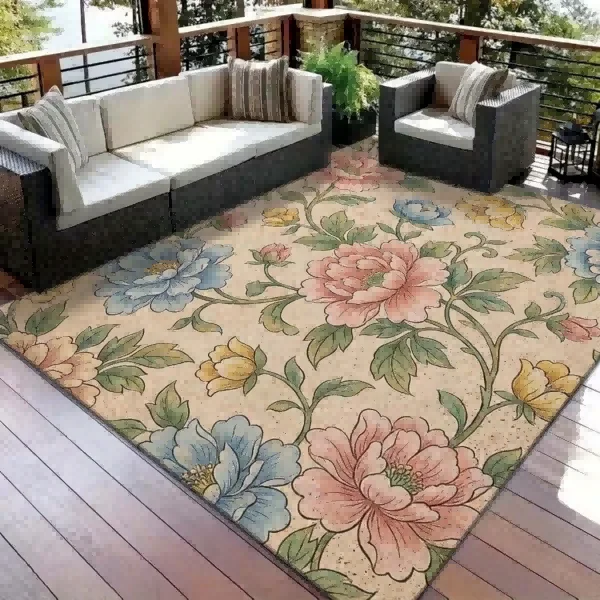 Large Square Area Rug, Extra Large Decorative Printed Floor Mat with PVC Non-Slip Backing, Perfect for Living Room, Patio, Outdoor Gatherings and Entryway