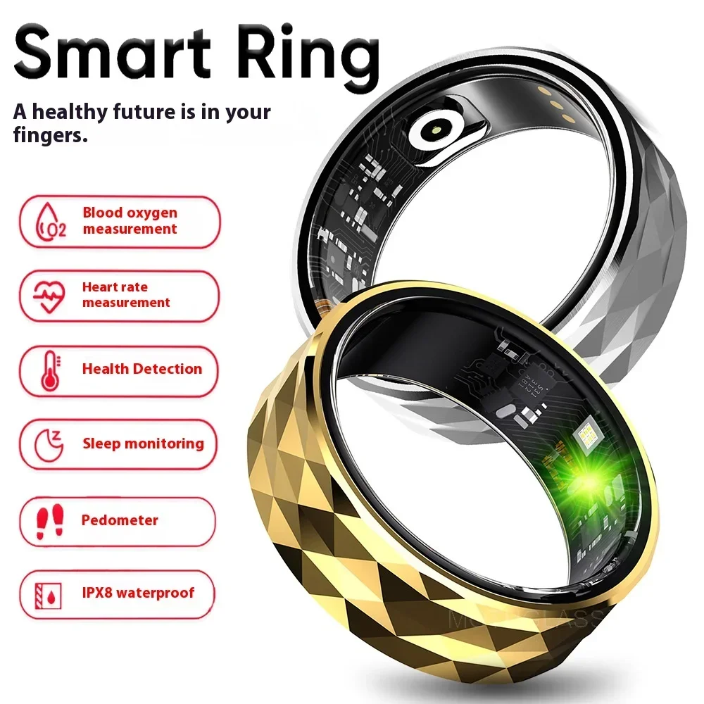 Fitness Smart Ring Waterproof Design with Heart Rate Blood Oxygen Sleep Step Monitoring Multi-Sport Modes for Men Women