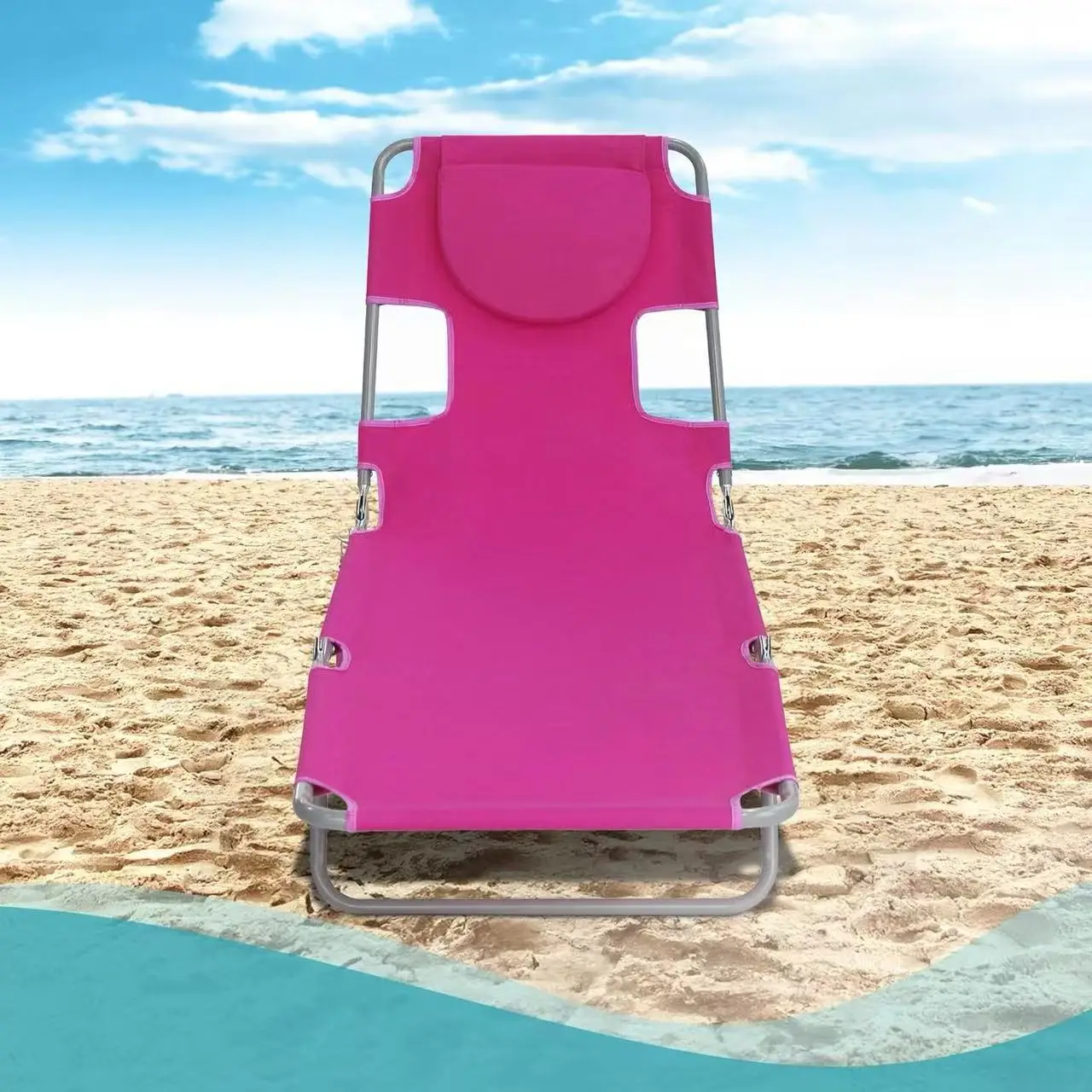！@Dwoo Modern Luxury Foldable Pink Beach Lounge Chair Durable Oxford Fabric Versatile Comfort Outside Pool Lounger