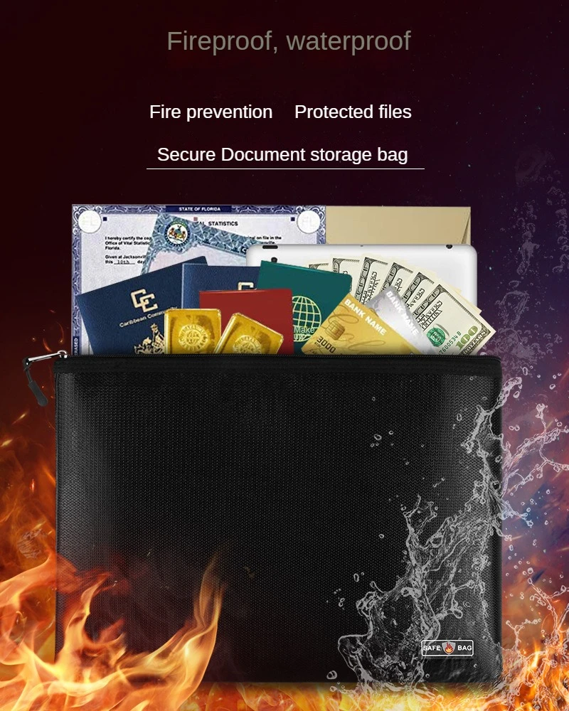 

Fireproof Waterproof and Sealed A4 File Bag with Zipper Storage Bag High-temperature Resistant Insulated and Flame-retardant Bag