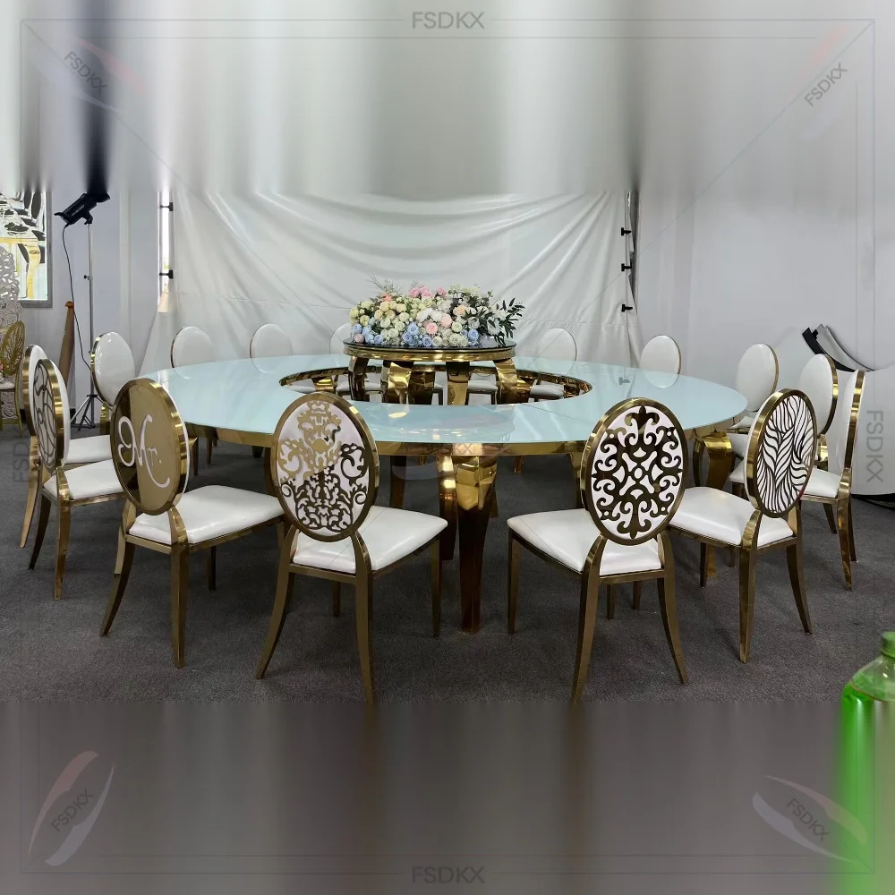 Large Modern Hotel Dining Wedding Hall Gold Stainless Steel Round Table for Events Parties Outdoor Use