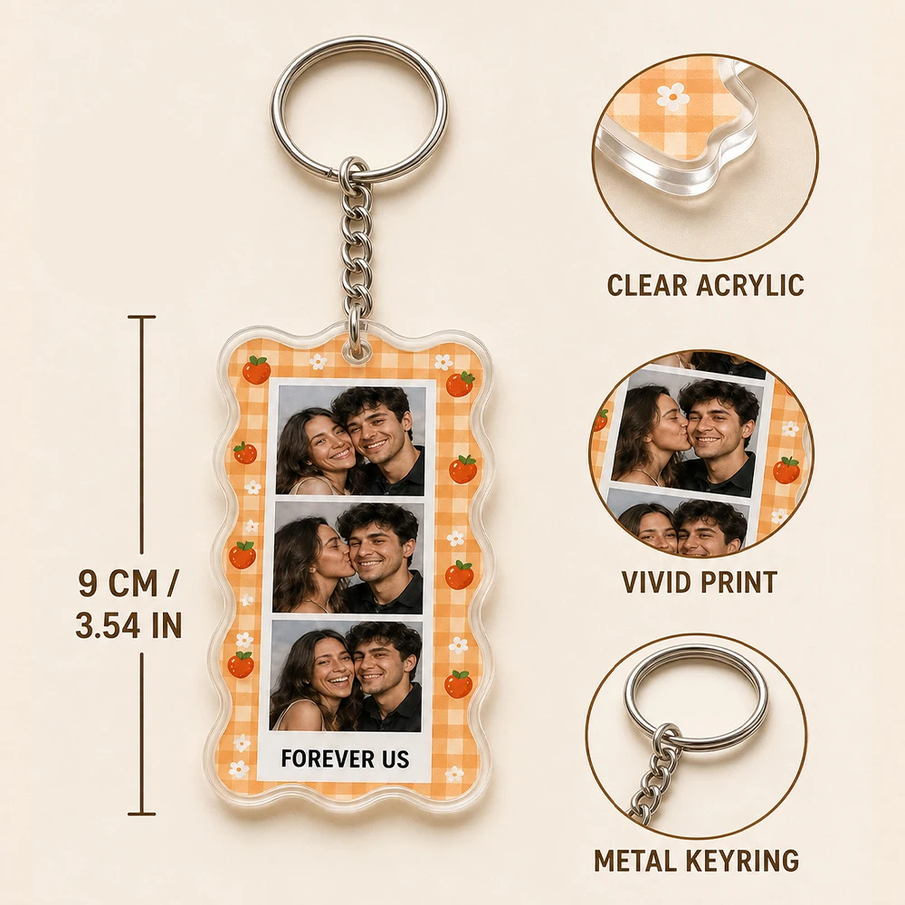 Custom Photo Keychain With Personalized Text,Photo Strip Keyring Keepsake For Keys Or Bags, Couple,Family And Best Friend Gift